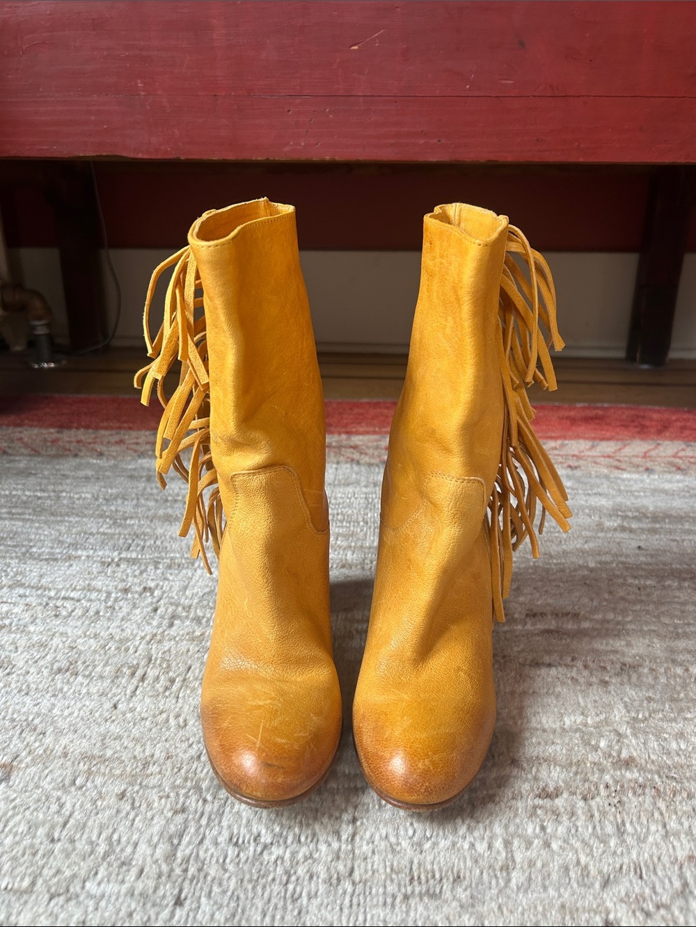 Free People Wild Rose Slouch Boot in Lavato Banana, Side Fringe, Sz 36, 5.5-6US